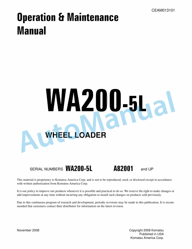 Komatsu WA200-5L Wheel Loader Operation and Maintenance Manual CEAM013101