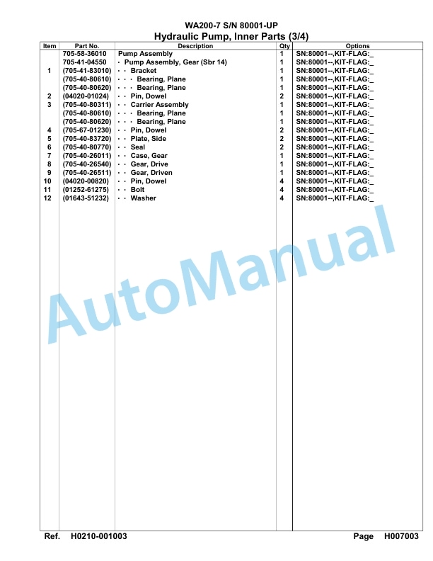 Komatsu WA200-7 Parts Manual 80001-UP-3