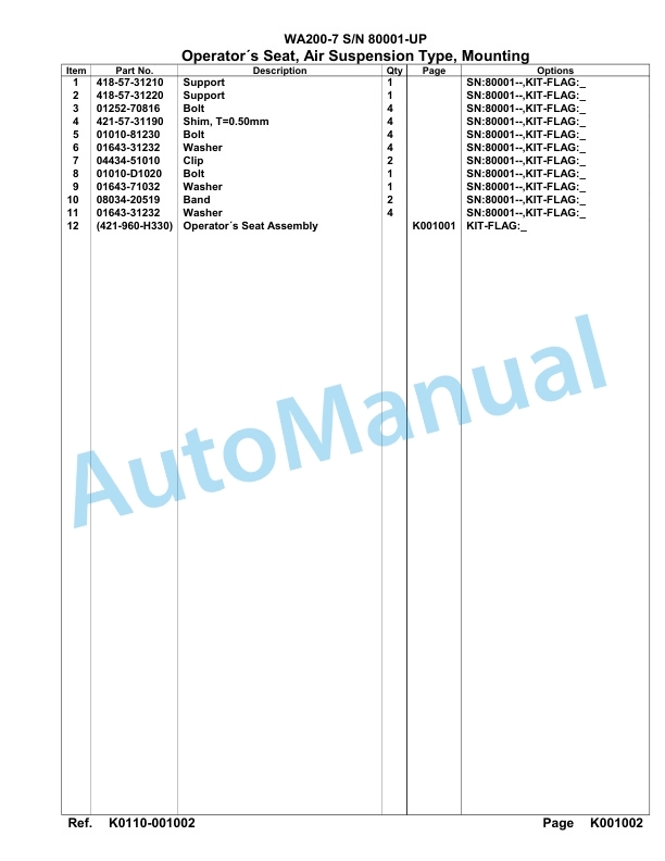 Komatsu WA200-7 Parts Manual 80001-UP-4