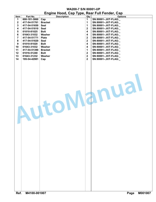 Komatsu WA200-7 Parts Manual 80001-UP-5