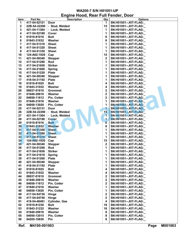 Komatsu WA200-7 Parts Manual WA00004H-5