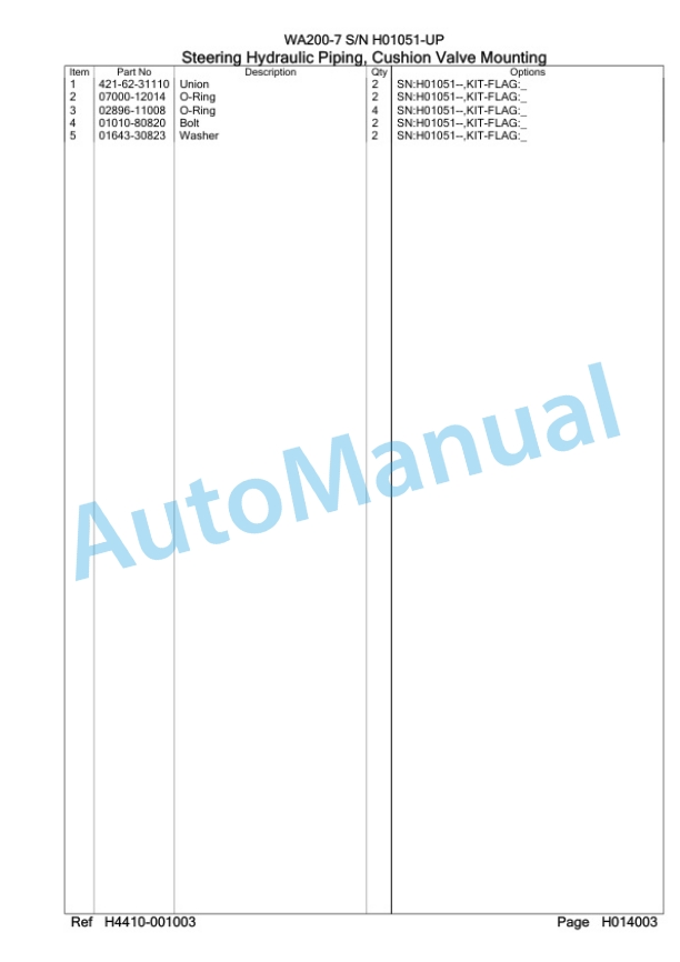 Komatsu WA200-7 Wheel Loader Parts Manual WA00004H-5