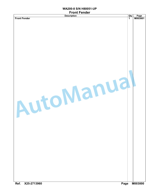 Komatsu WA200-8 Parts Manual WA00025H-5