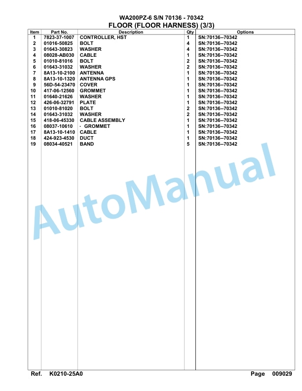 Komatsu WA200PZ-6 Parts Manual -70136 -70342-4