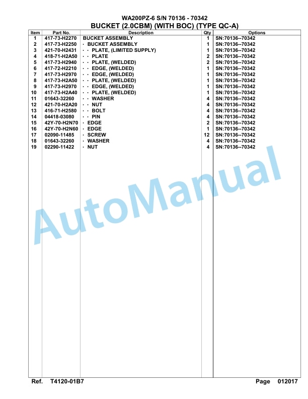 Komatsu WA200PZ-6 Parts Manual -70136 -70342-5