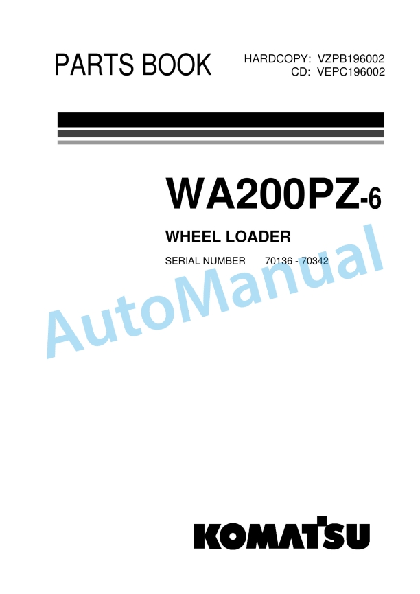 Komatsu WA200PZ-6 Wheel Loader Parts Manual VZPB196002