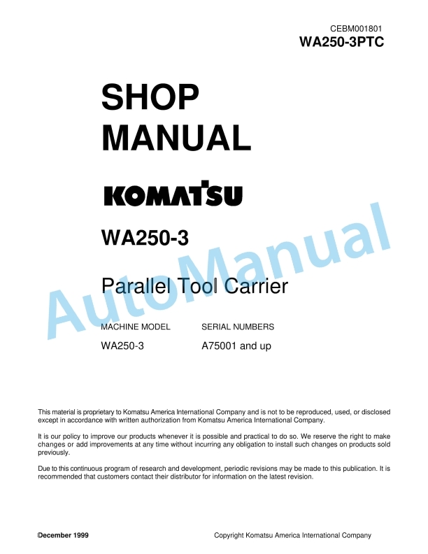 Komatsu WA250-3 Parallel Tool Carrier Shop Manual CEBM001801