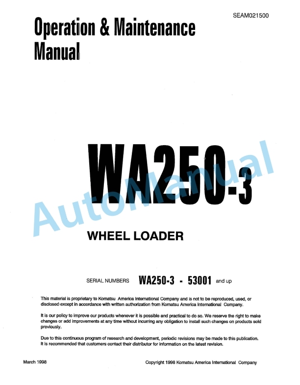 Komatsu WA250-3 Wheel Loader Operation and Maintenance Manual SEAM021500