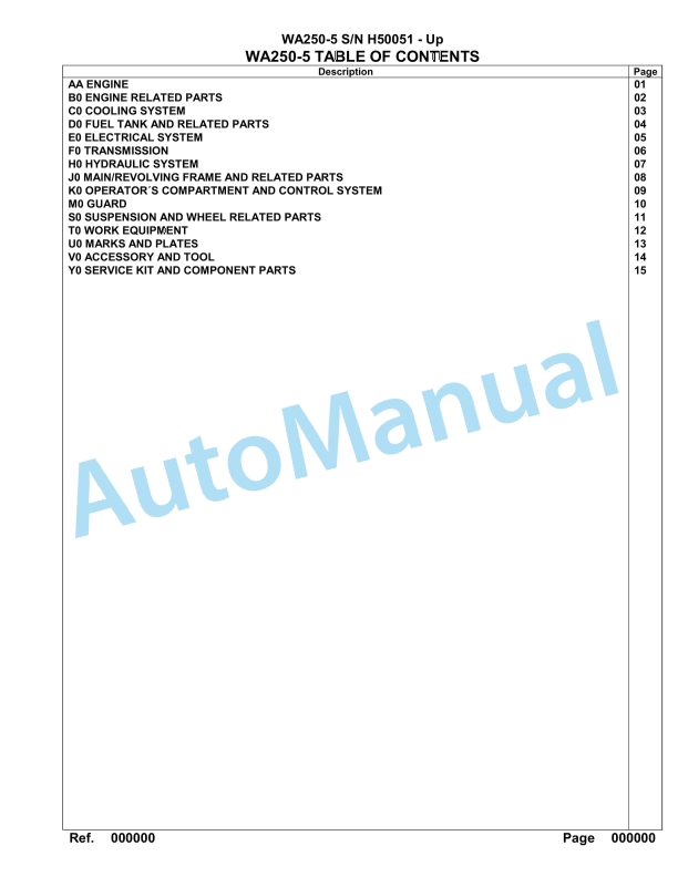 Komatsu WA250-5 Parts Manual H50051-UP