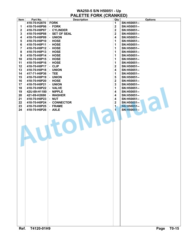 Komatsu WA250-5 Parts Manual H50051-UP-5
