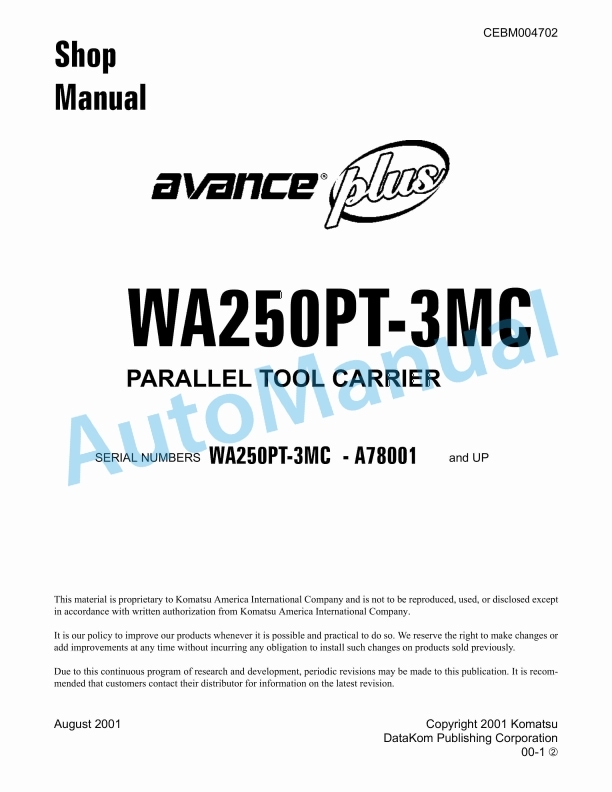 Komatsu WA250PT-3MC Parralel Tool Carrier Shop Manual CEBM004702