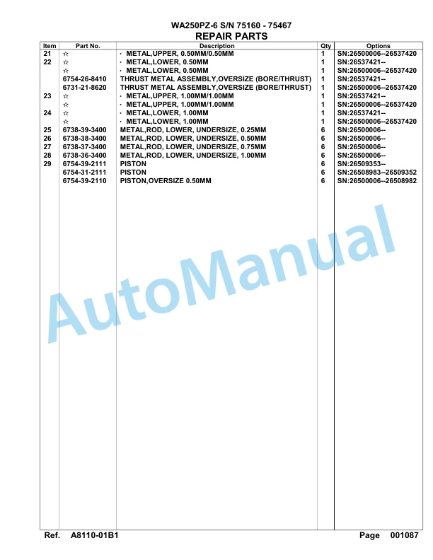 Komatsu WA250PZ-6 Parts Manual - 75160 - 75467-2