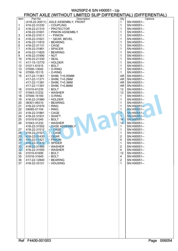 Komatsu WA250PZ-6 Wheel Loader Parts Manual H00051-3
