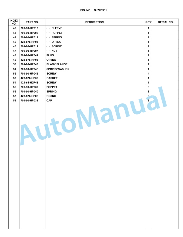 Komatsu WA270-3 Parts Manual WA270H21038-5