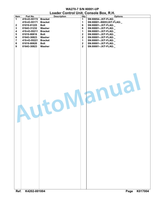 Komatsu WA270-7 Parts Manual 80001-UP-5