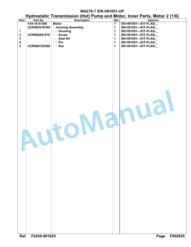 Komatsu WA270-7 Parts Manual SAA6D7GH-2
