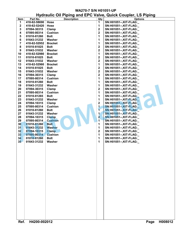 Komatsu WA270-7 Parts Manual SAA6D7GH-3