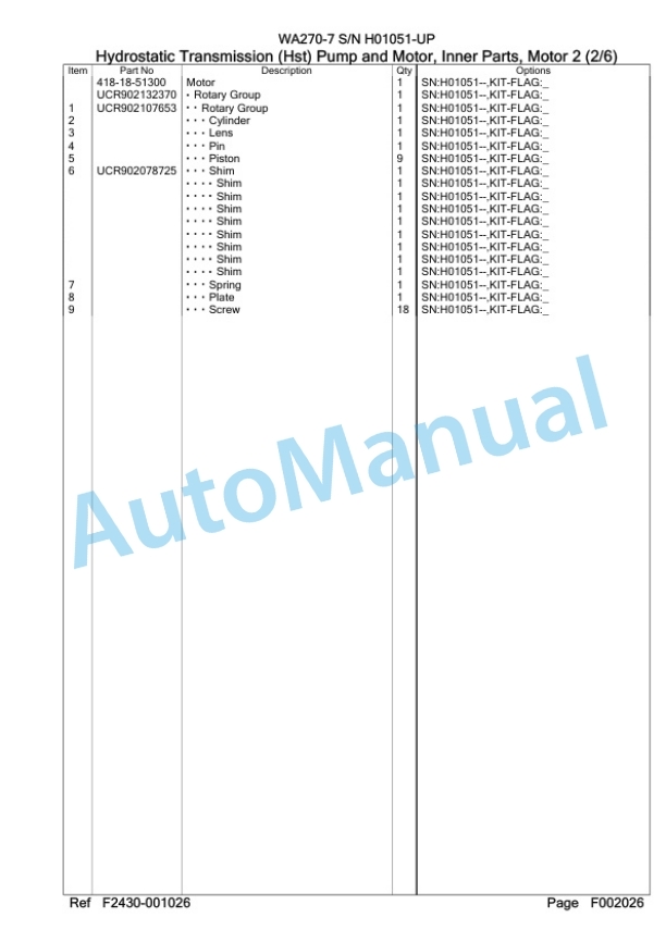 Komatsu WA270-7 Wheel Loader Parts Manual SAA6D7GH-2