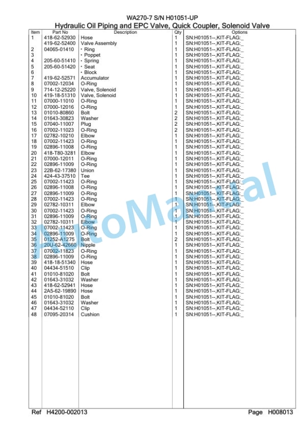 Komatsu WA270-7 Wheel Loader Parts Manual SAA6D7GH-3