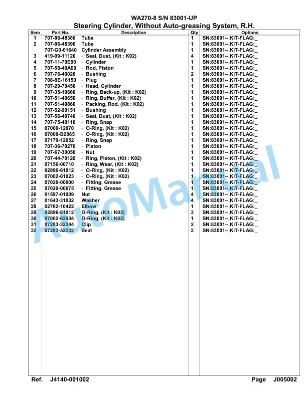 Komatsu WA270-8 Parts Manual WA00017H-4