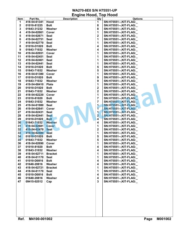 Komatsu WA270-8E0 Parts Manual WA00041H-5