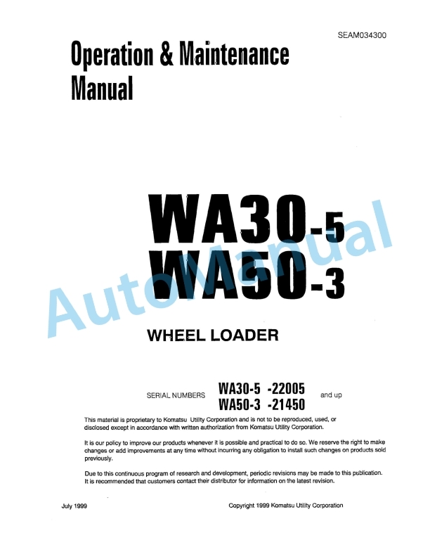 Komatsu WA30-5, WA50-3 Wheel Loader Operation and Maintenance Manual SEAM034300