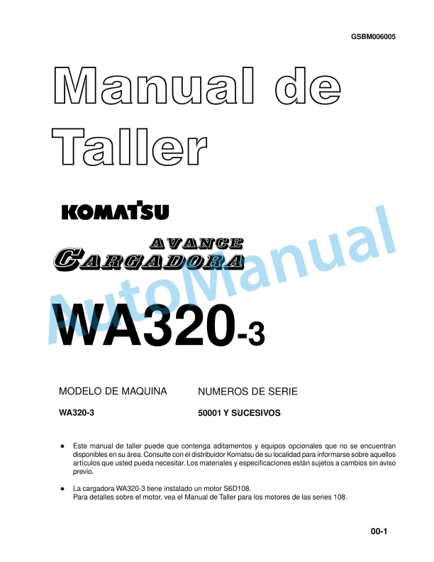 Komatsu WA320-3 Avance Loader Shop Manual GSBM006005