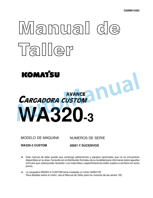 Komatsu WA320-3 Custom Avance Loader Shop Manual GSBM010302