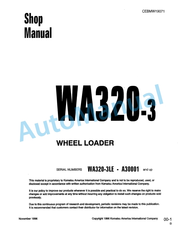 Komatsu WA320-3 Wheel Loader Shop Manual CEBMW19071