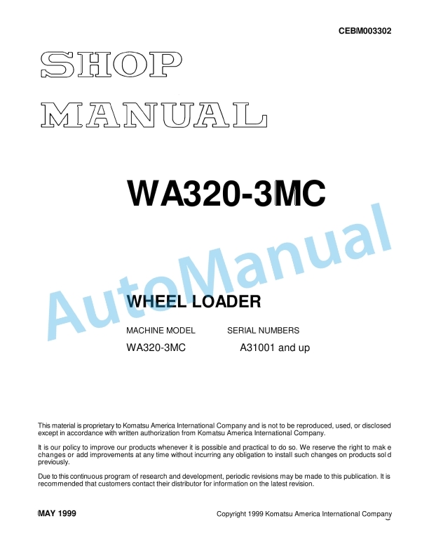 Komatsu WA320-3MC Wheel Loader Shop Manual CEBM003302