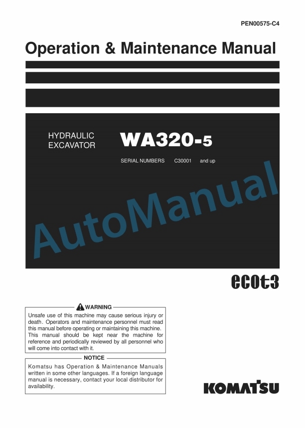 Komatsu WA320-5 Hydraulic Excavator Operation and Maintenance Manual PEN00575-C4
