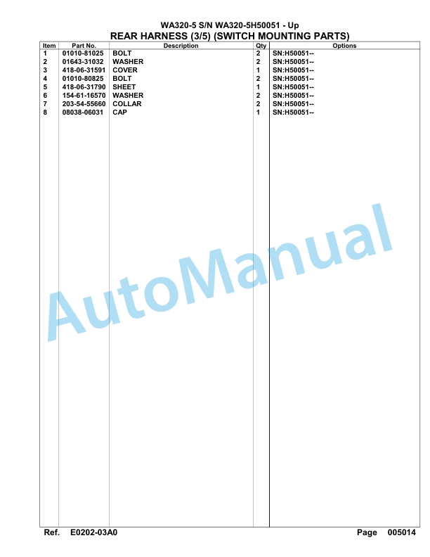 Komatsu WA320-5 Parts Manual WA320-5H50051-Up-2