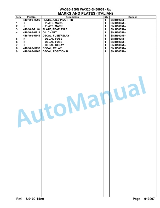 Komatsu WA320-5 Parts Manual WA320-5H50051-Up-5