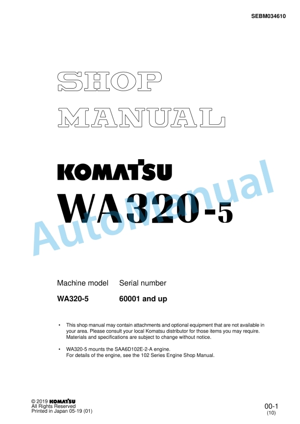 Komatsu WA320-5 Wheel Loader Shop Manual SEBM034610
