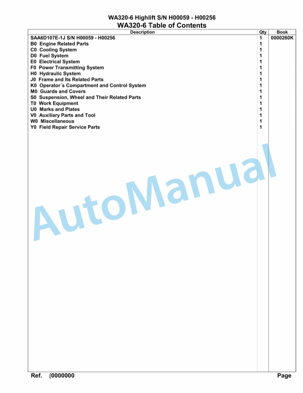 Komatsu WA320-6 Highlift Parts Manual H00059 - H00256