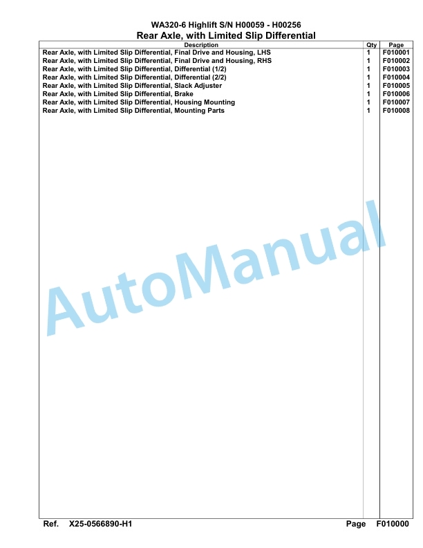 Komatsu WA320-6 Highlift Parts Manual H00059 - H00256-3