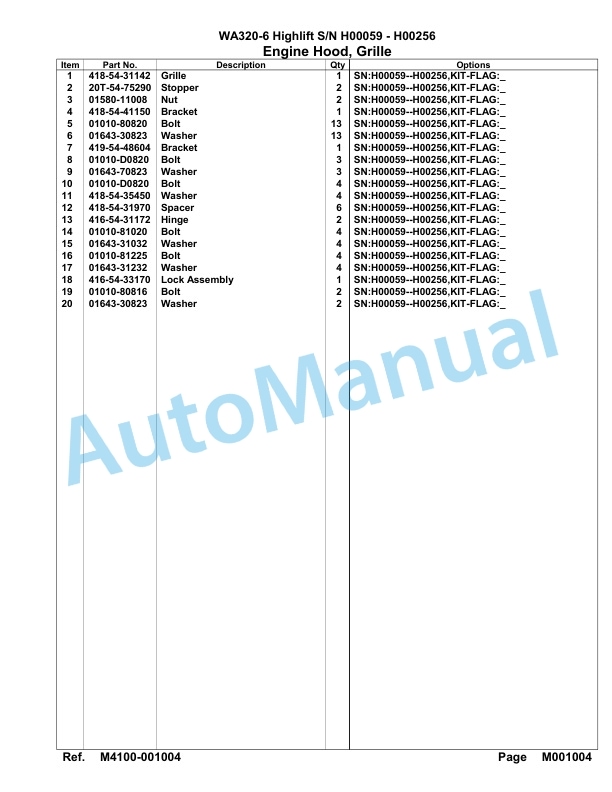 Komatsu WA320-6 Highlift Parts Manual H00059 - H00256-5