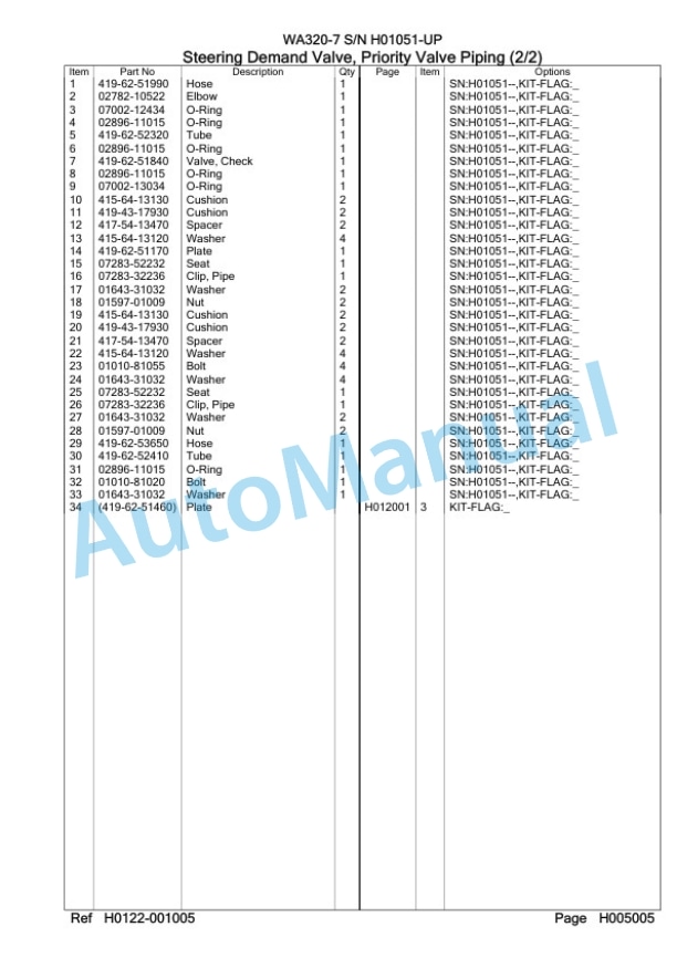 Komatsu WA320-7 Wheel Loader Parts Manual SAA6D7FH-3