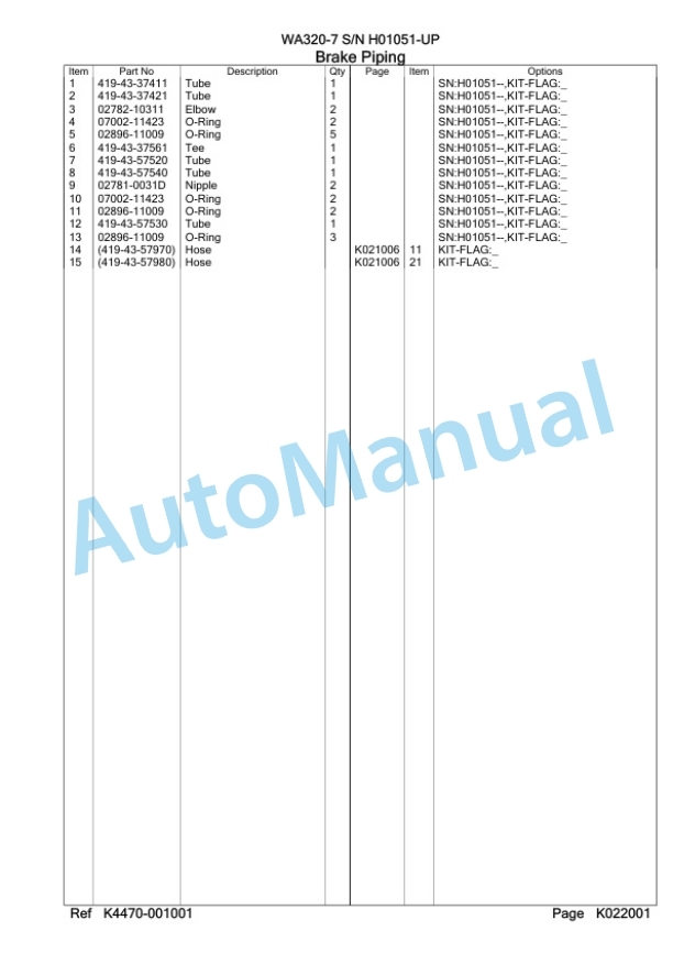 Komatsu WA320-7 Wheel Loader Parts Manual SAA6D7FH-5