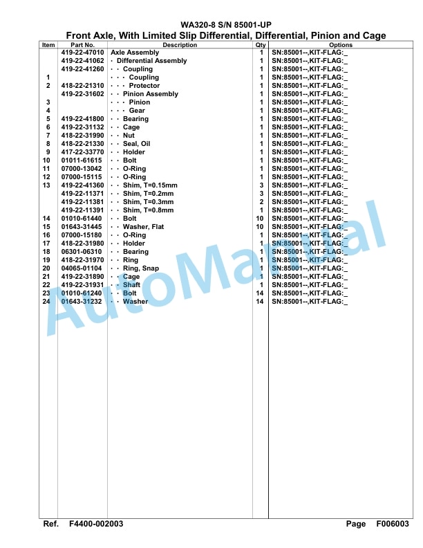 Komatsu WA320-8 Parts Manual WA00015H-2