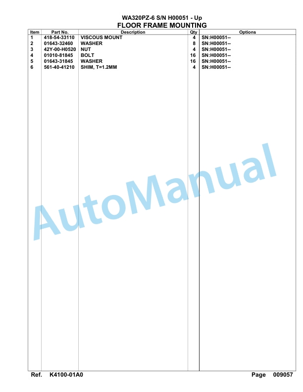 Komatsu WA320PZ-6 Parts Manual H00051-Up-4