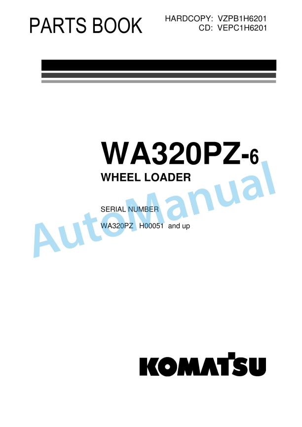 Komatsu WA320PZ-6 Wheel Loader Parts Manual VZPB1H6201