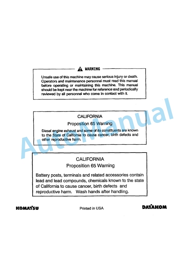 Komatsu WA380-1LC Wheel Loader Operation and Maintenance Manual SEAMU423KD10