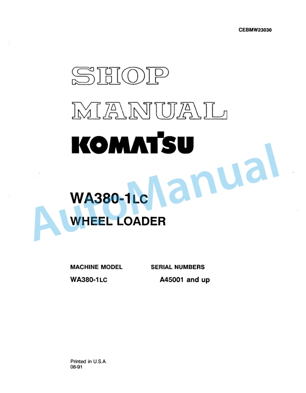Komatsu WA380-1LC Wheel Loader Shop Manual CEBMW23030