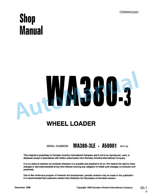 Komatsu WA380-3 Wheel Loader Shop Manual CEBMW23091