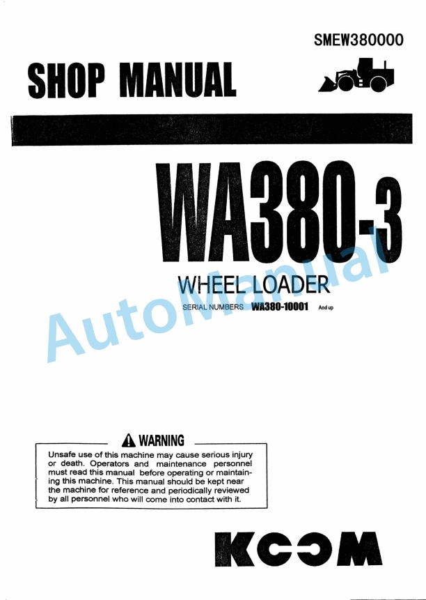 Komatsu WA380-3 Wheel Loader Shop Manual SMEW380000