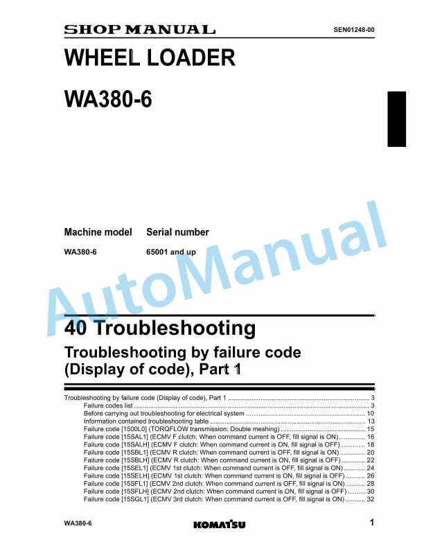 Komatsu WA380-6 Wheel Loader Shop Manual SEN01248-00