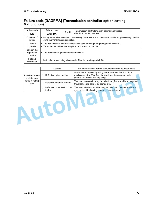 Komatsu WA380-6 Wheel Loader Shop Manual SEN01248-00-4