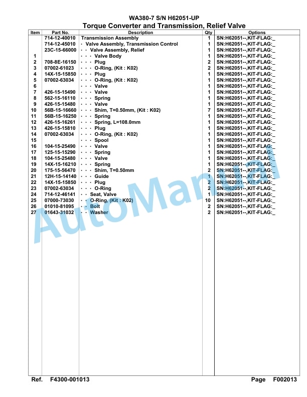 Komatsu WA380-7 Parts Manual SAA6D7EH-2