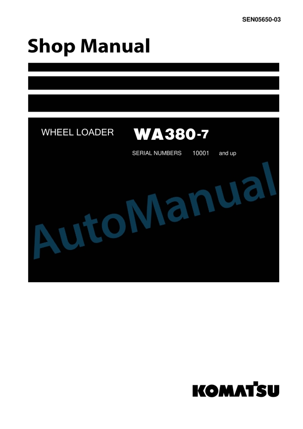 Komatsu WA380-7 Wheel Loader Shop Manual SEN05650-03